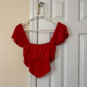 Urban Outfitters Red Ruffled Asymmetrical Blouse